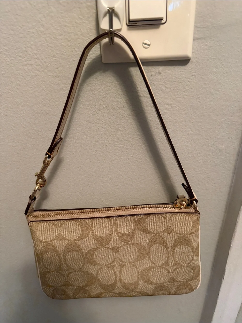 Coach Beige Signature Canvas Wristlet with Tiger Patch